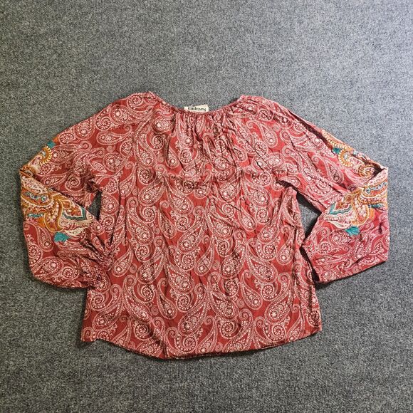 Savanna Jane Top Shirt Womens Large Red Orange Embroidered Boho Peasant Casual - Picture 10 of 11